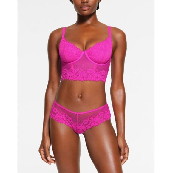 NEW SKIMS Pink Floral Underwire Lined Lace Cups Demi Corset Size L Fuschia - Picture 1 of 7